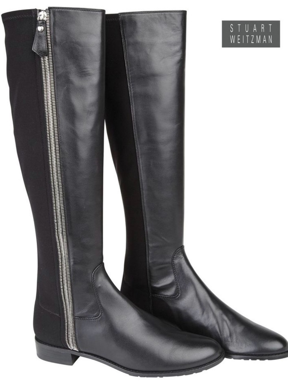Stuart Weitzman 5050 Black Nappa Leather Zipmedown Boot Knee High Classic